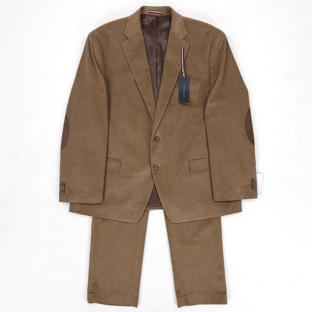 Tommy Hilfiger Mens Modern Fit 2 Piece Suit 48R 38x32 Taupe Cotton Corduroy NWT